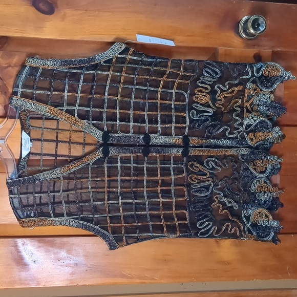 CELSA* mesh net metallic gold/green decorative vest "button" front size XL - Picture 7 of 12